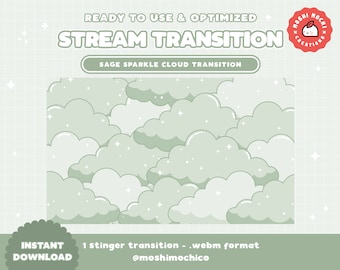 Twitch Stinger Transition | Stream Transition | Pastel Sage Overlay | Cloud | Cute Stream Setup | Kawaii | Sparkle | Overlay | Screen