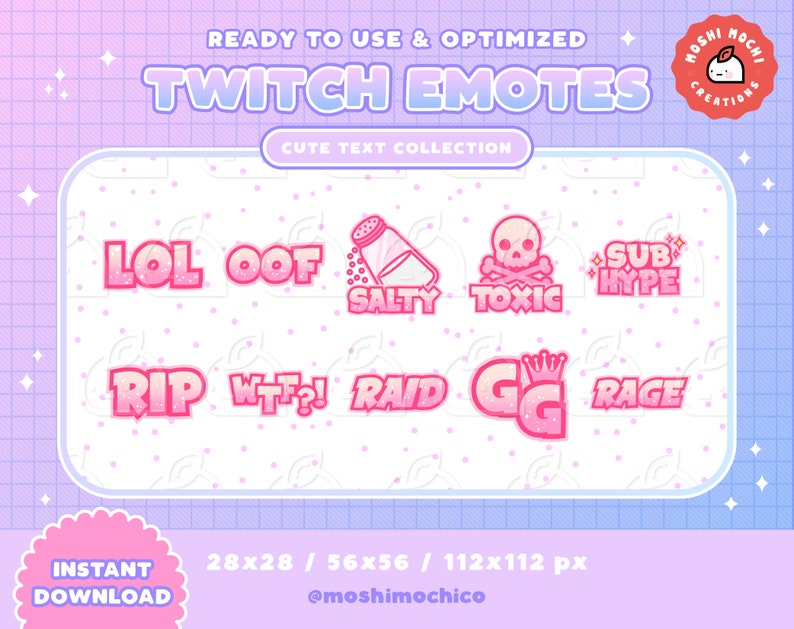 10x Cute Pink Sparkle Twitch Emote Emoji Badges Kawaii Etsy