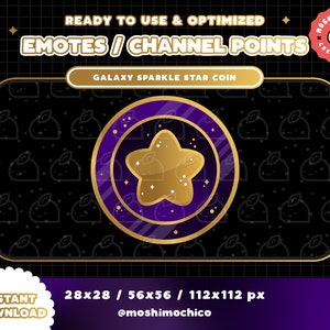 Celestial Galaxy Star Coin Channel Point / Emote / Badges / Kawaii / Stream Pack / Streamer Graphics / Galaxy / Moon / Sparkle / Witch