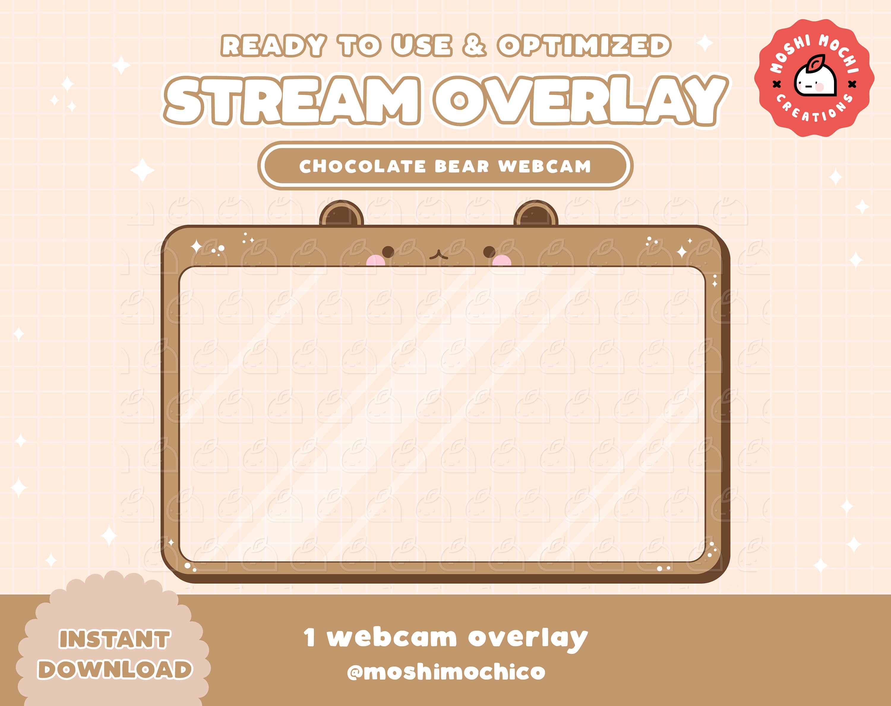 Twitch Cute Brown Chocolate Bear Stream Webcam Overlay Border / Streamer Graphics / Kawaii / Streamer / Sparkle / Animal / Streamer