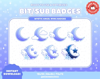 Twitch Sub Badges / Bit Badges / Blue Mystic Pastel Sparkle Moon Collection / Floral / Kawaii / Streamer / Cloud