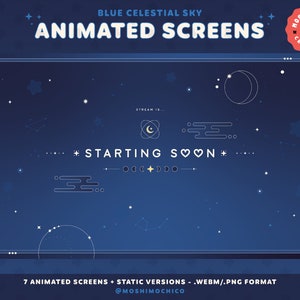 Animated Celestial Starry Sky Screens For Twitch, Stream Scenes, Overlay Pack, Lofi Aesthetic, Starting Soon, BRB, Ending, Offline Screen