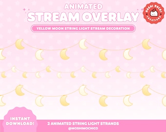 Moon String Light Stream Decoration, Animated Twitch Overlay, Custom, Cute Aesthetic, Stream Setup, Vtuber Asset, Cozy, Kawaii