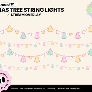 Animated Christmas Tree String Light Overlay, Holiday Twinkle Lights, Pastel Twitch Theme, Vtuber Assets, Streamer Setup, Animated Overlay