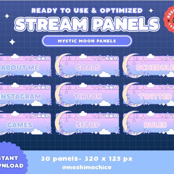 Mystic Moon Panels For Twitch | Custom Stream Set | Twitch Panels | Floral | Spring Flowers | Galaxy | Stream Setup