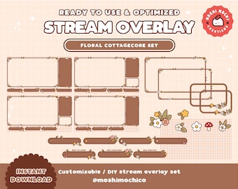 Mysigt blommigt Cottagecore Twitch Stream Overlay Set / Kawaii / Skogsestetik / Webbkamera / Kant / Enkelt / Anpassat / Streaminginställningar