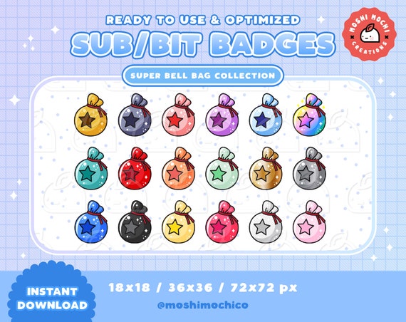 18x Twitch Sub Badges Bit Badges Emote Cute Sparkle Bell Etsy