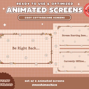 ANIMATED Cozy Floral Cottagecore Twitch Screens / Brb / Starting Soon / Offline / Thanks for Watching / Flower / Cute / Soft Theme