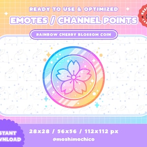 Twitch Pastel Rainbow Cherry Blossom Coin Emotes / Channel Points / Badges / Kawaii / Streamer / Flower / Streamer Graphics / Discord