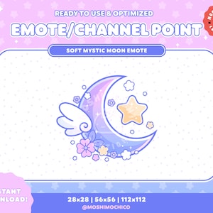 Floral Moon Emote, Channel Point, Pink Pastel Twitch Badge, Galaxy Aesthetic, Cute, Flower, Mystic Moon, Custom Twitch, Overlay