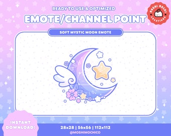 Floral Moon Emote, Channel Point, Pink Pastel Twitch Badge, Galaxy Aesthetic, Cute, Flower, Mystic Moon, Custom Twitch, Overlay