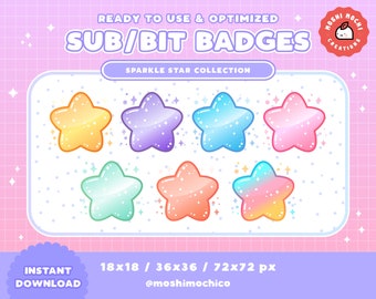 Twitch Sparkling Star Sub Badges / Bit Badges / Dreamy Sky Collection / Stream Setup / Discord / Cute Aesthetic