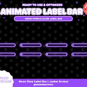 Neon Purple Label Bar for Twitch / Animated Simple Aesthetic Overlay / Lofi / Stream Overlay / Setup / Custom / Glow / Custom / New Sub