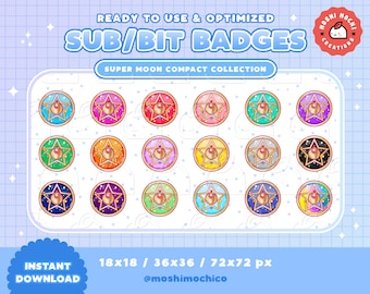 18x Star Compact Twitch Sub Badges / Bit Badges / Emote - Super Collection / Kawaii / Streamer / Pastel / Cute / Star