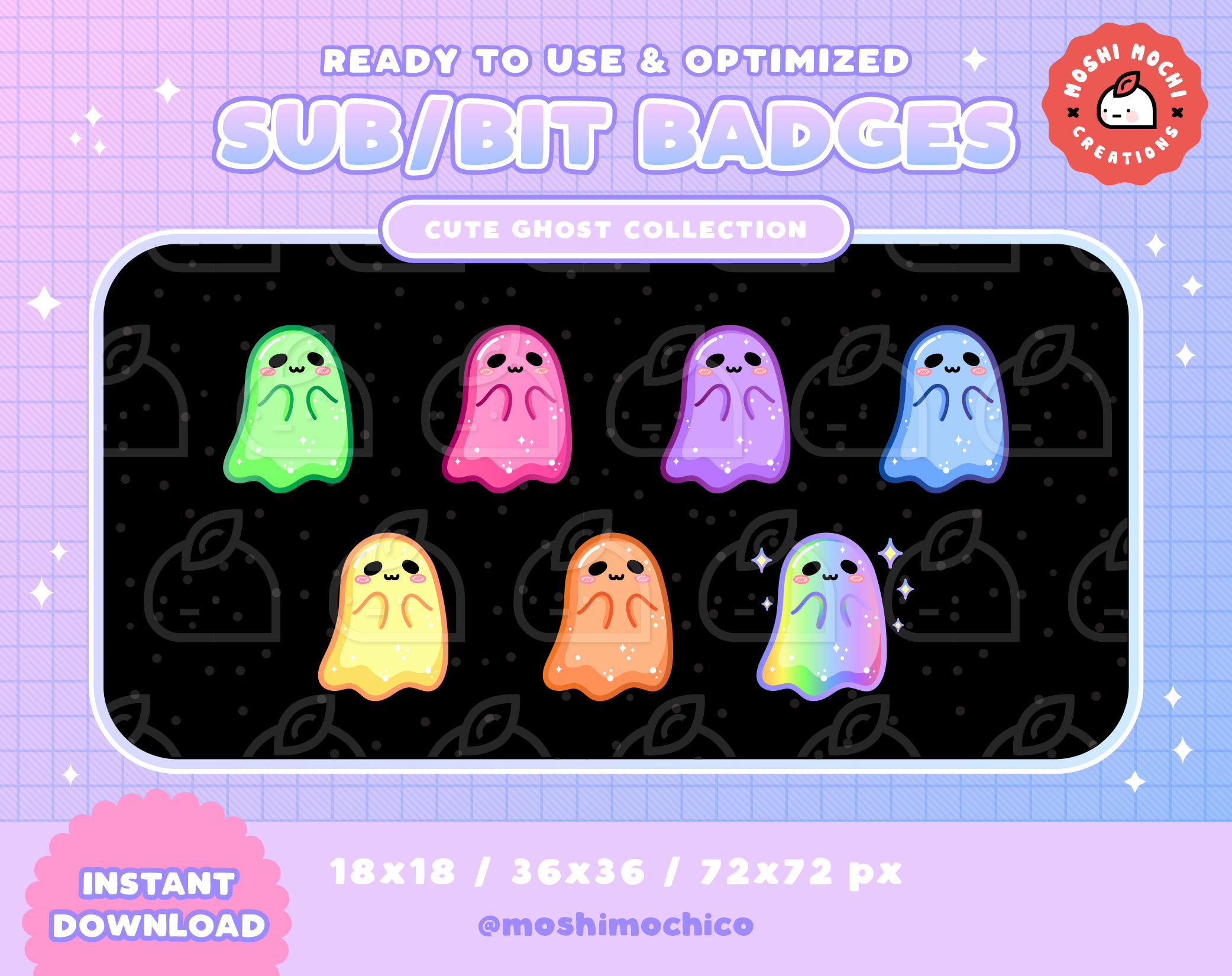 7x Twitch Sub Badges Bit Badges Emote Cute Sparkle Ghost Etsy
