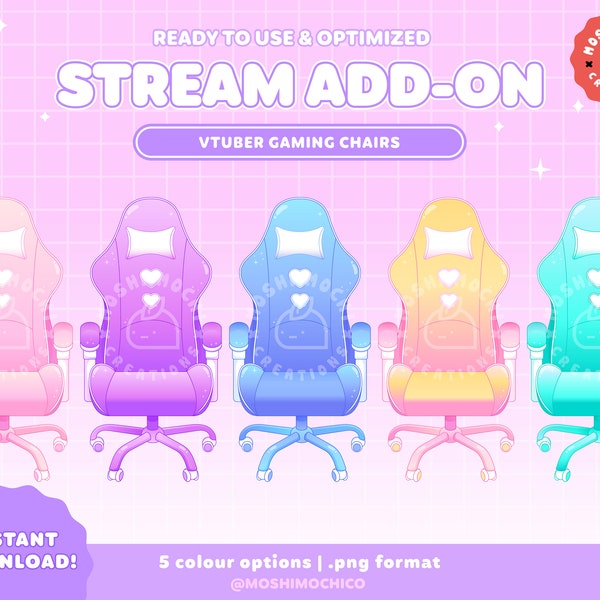 Vtuber Gaming Chairs | Stream Add-on | Accessory | Twitch Stream Overlay Set | Pastel Gamer | Pngtuber