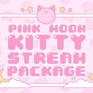 Pink Moon Kitty Stream Package | Twitch Overlay | Stream Alerts | Cat Panels | Starting Soon Screen | Stream Screens | Camera Border | Frame