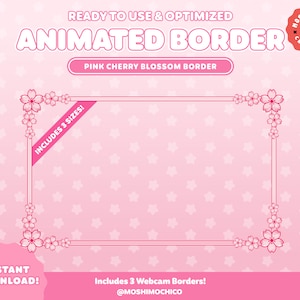 かわいい桜のウェブカメラボーダー、Twitchアニメーションカメラフレームボーダー、花のストリームオーバーレイ、花のテーマ、かわいいピンクの美的セットアップ