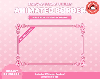かわいい桜のウェブカメラボーダー、Twitchアニメーションカメラフレームボーダー、花のストリームオーバーレイ、花のテーマ、かわいいピンクの美的セットアップ