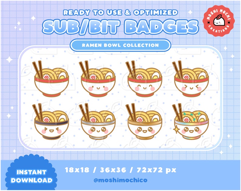 Twitch Sub Badges / Bit Badges / Emote Cute Ramen Bowl Etsy