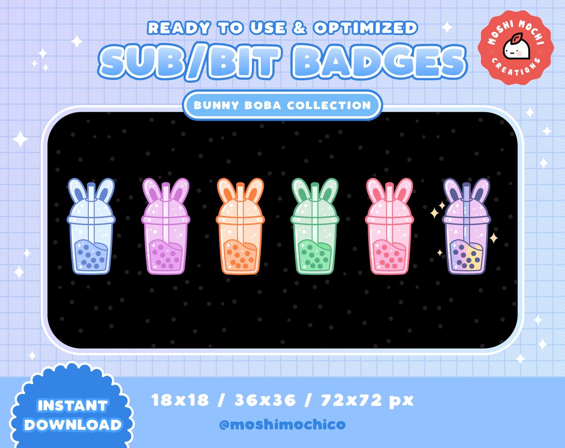 Twitch Sub Badges / Bit Badges / Emote - Cute Bubble Tea Bunny Boba ...