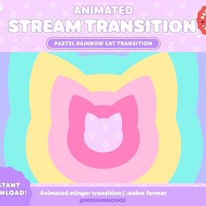 Rainbow Cat Stinger Transition for Twitch, Pastel Custom Animated Overlay, Cute Video Transition, Animated Stream Setup, Kawaii Aesthetic