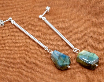 Labradorite Drop Stud Earrings | Sterling Silver