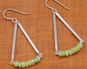 Green Garnet Andradite Drop Hook Earrings | Sterling Silver