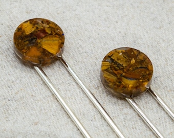 Tigers Eye Resin Hair Pin | Hair Fork | Silver Plated