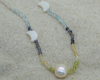 Moon and Pearl Gemstone Necklace | Sterling Silver | Silver Plated