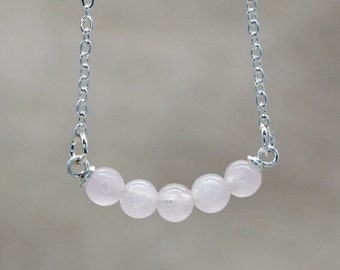 Rose Quartz Bar Beaded Necklace | Silver Plated | Sterling Silver