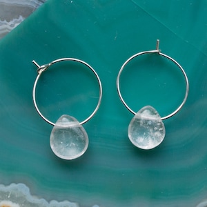 Teardrop Quartz Hoop Earrings Silver Plated Sterling Silver image 1