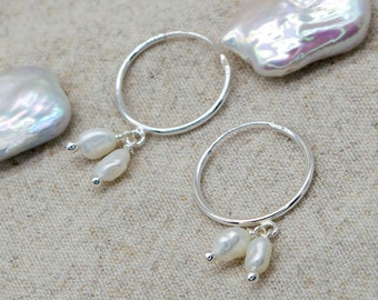 Freshwater Pearls Hoop Earrings | Sterling Silver