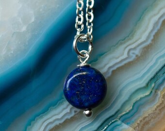 Lapis Lazuli Coin Necklace | Silver Plated | Sterling Silver