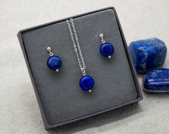 Ensemble cadeau Lapis Lazuli Collier et boucles d’oreilles | Argent Plaqué | Argent sterling