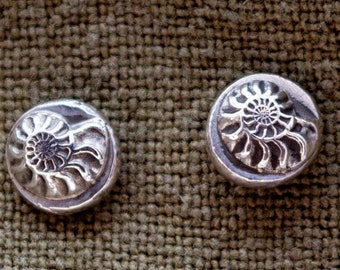 Recycled Silver Ammonite Stud Earrings | Sterling Silver