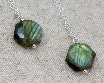 Hexagon Labradorite Necklace | Sterling Silver | Silver Plated