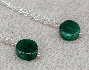 Aventurine Coin Necklace | Silver Plated | Sterling Silver