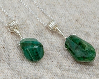 Raw Emerald Nugget Necklace | Sterling Silver | Silver Plated