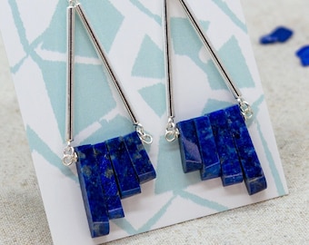 Lapis Lazuli Tiered Drop Hook Earrings | Sterling Silver