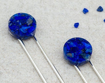 Lapis Lazuli Resin Hair Pin | Hair Fork | Silver Plated