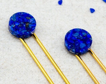 Lapis Lazuli Resin Hair Pin | Hair Fork | Gold Plated