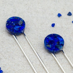 Lapis Lazuli Resin Hair Pin Hair Fork Silver Plated image 1