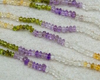 Amethyst, Quartz, Peridot and Citrine Beaded Necklace | Silver Plated