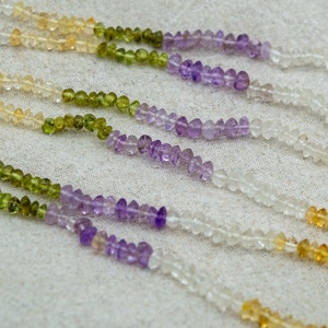 Amethyst, Quartz, Peridot and Citrine Beaded Necklace | Silver Plated
