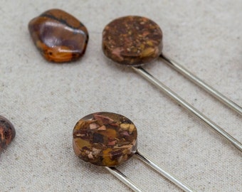 Autumn Leaf Jasper Resin Hair Pin | Hair Fork | Silver Plated