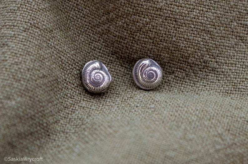 Recycled Silver Ammonite Stud Earrings Sterling Silver image 1