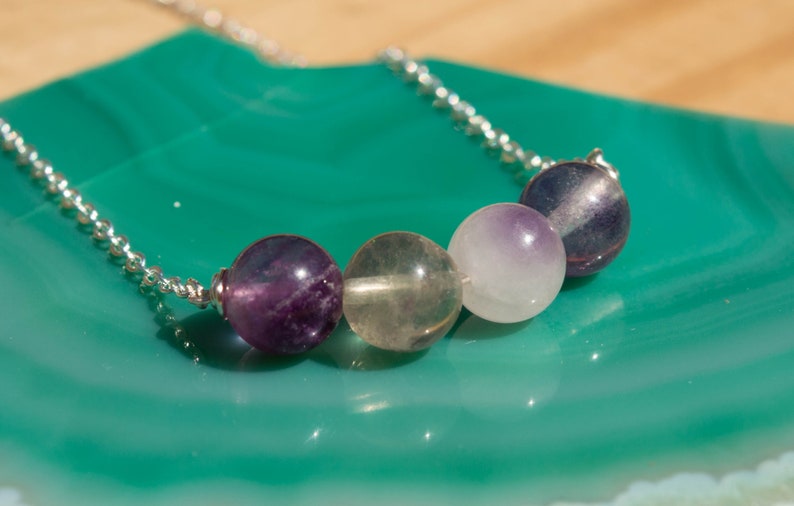 Fluorite Bar Necklace Silver Plated