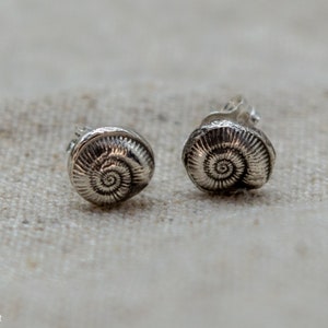Recycled Silver Ammonite Stud Earrings Sterling Silver image 2