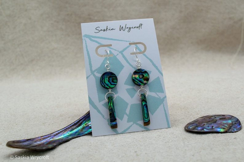 Abalone Shell Hook Earrings Silver Plated Sterling Silver image 1